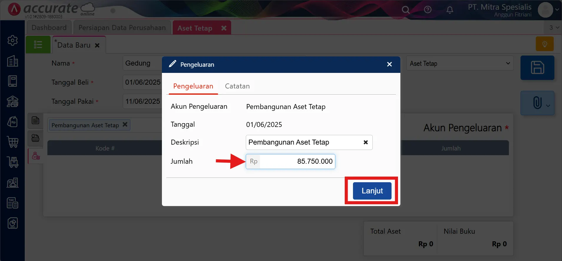 13 mencatat biaya renovasi atau pembangunan aset tetap sebagai nilai aset tetap